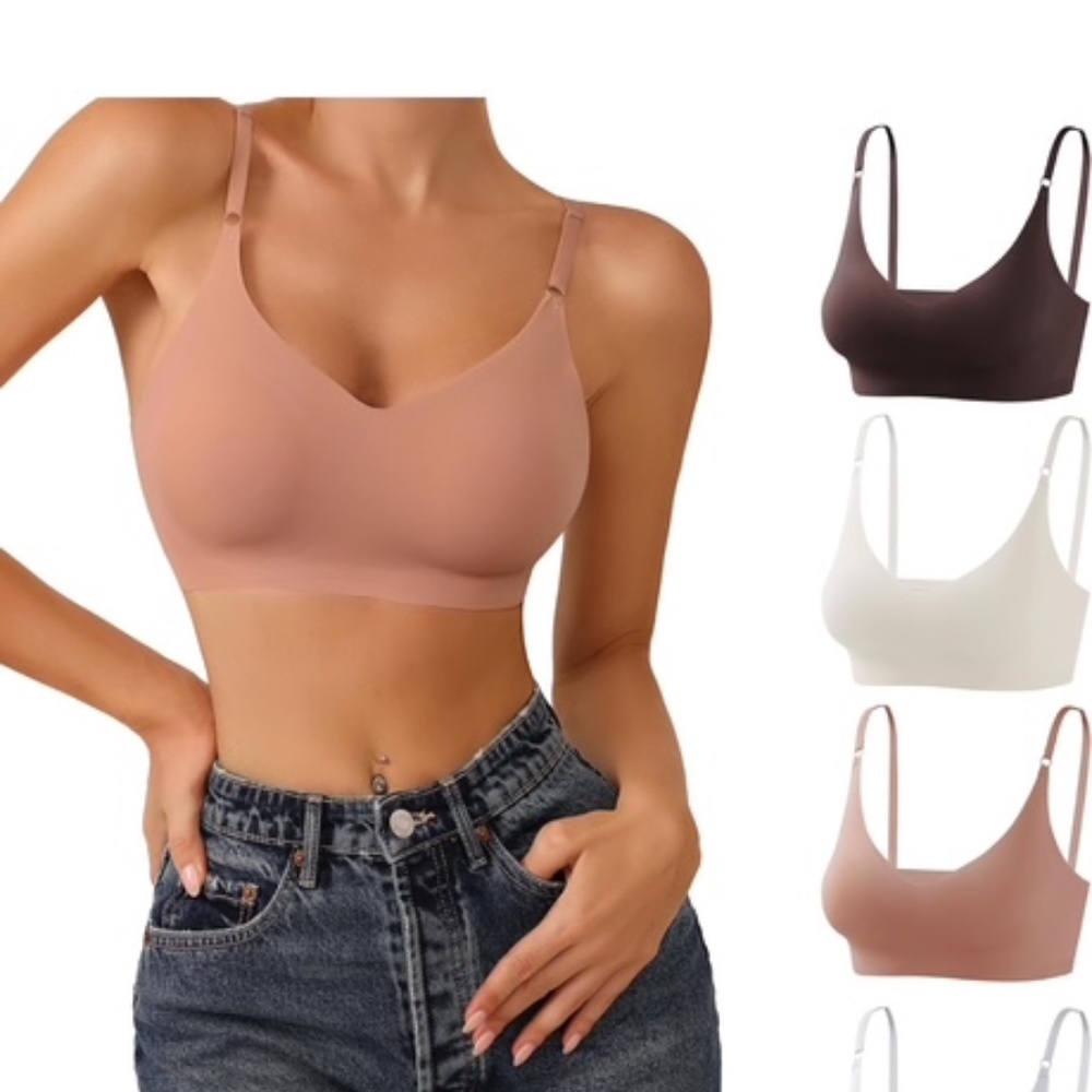 NEW Deangelmon V Neck Bra Padded Seamless Adjustable Straps Bralette Multi Pack